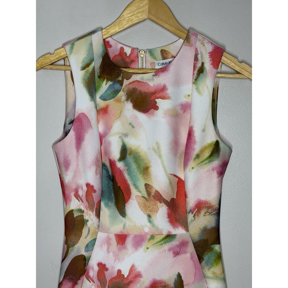 Calvin Klein Scuba Sheath Dress Size 2 Pink Floral Sleeveless Work Cocktail - Picture 4 of 12